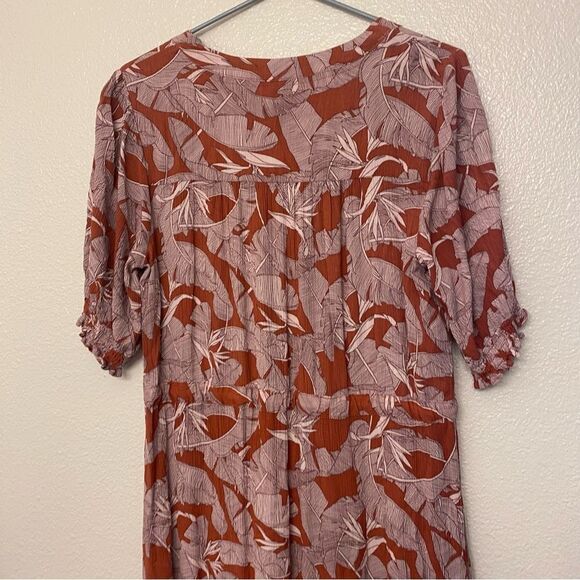 Knox Rose long maxi boho button front tassel tropical red short sleeve dress M - Picture 4 of 12